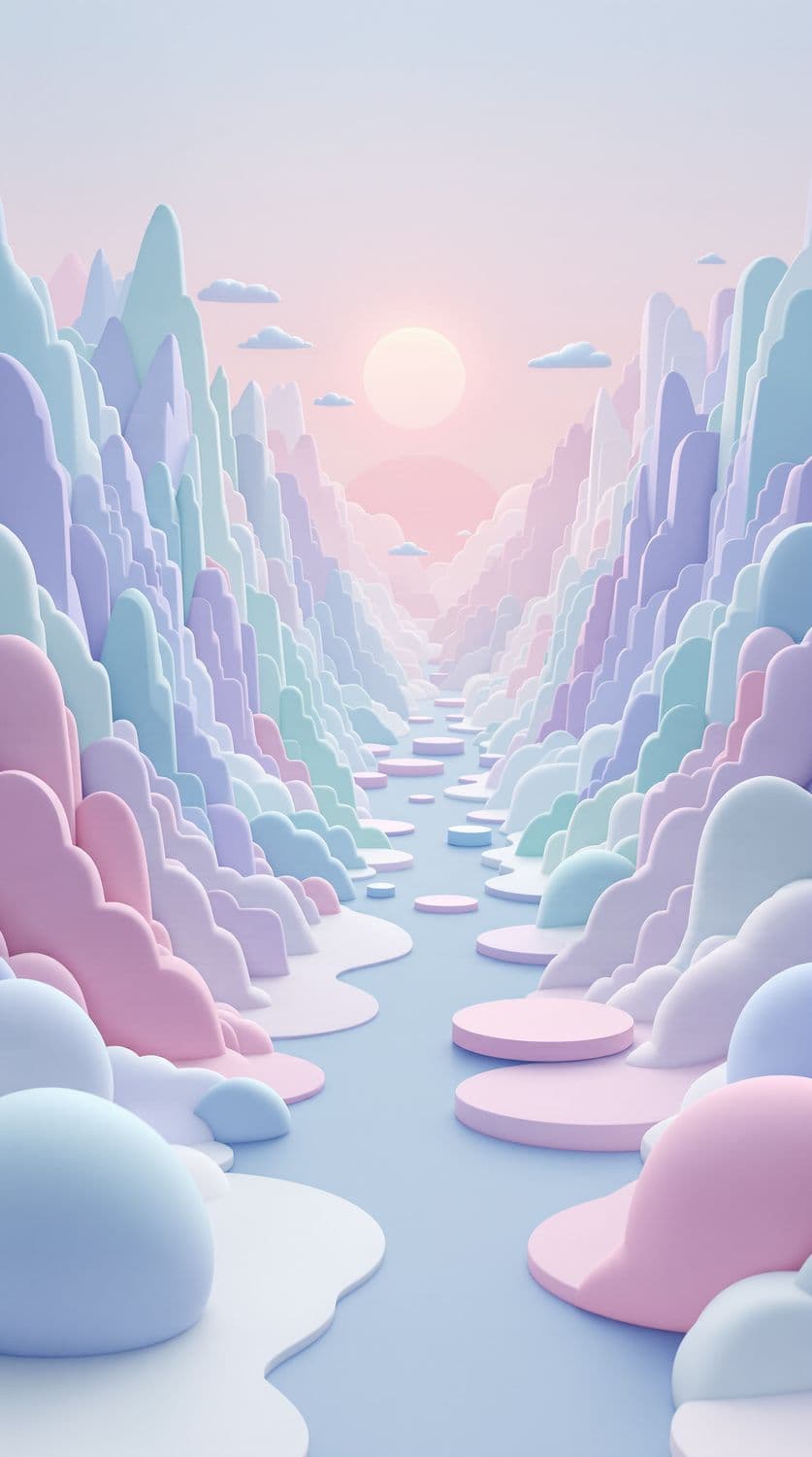 Pastel Mountain Range with Peaks and Valleys