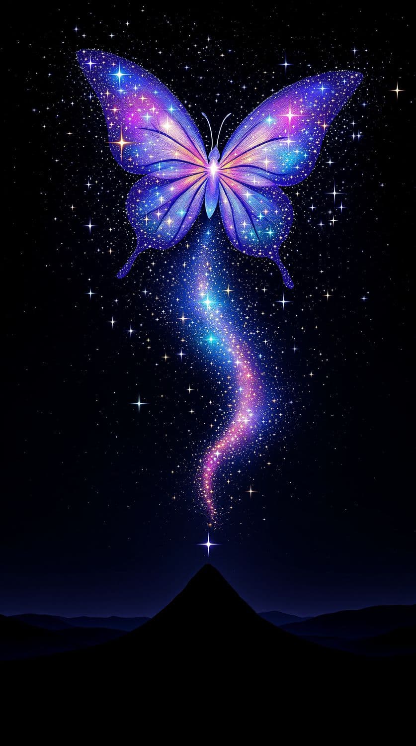 Cosmic Butterfly Over Hills