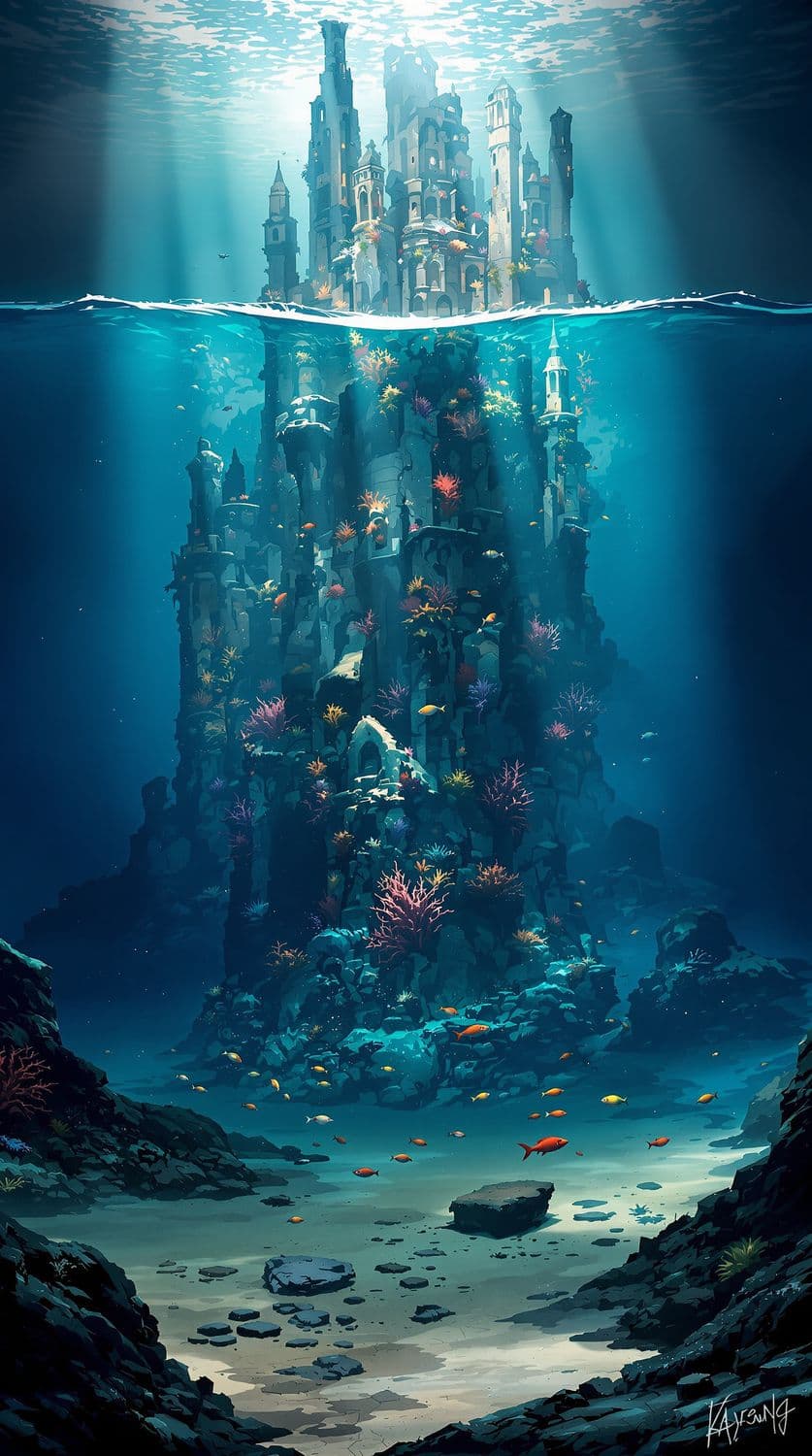 Sunken City Beneath Ocean Waves