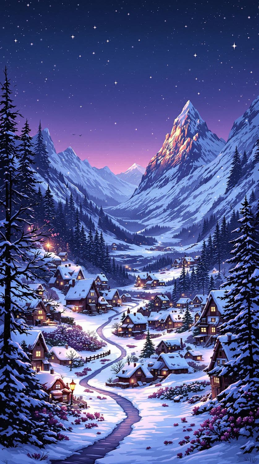 Twilight in a Winter Village