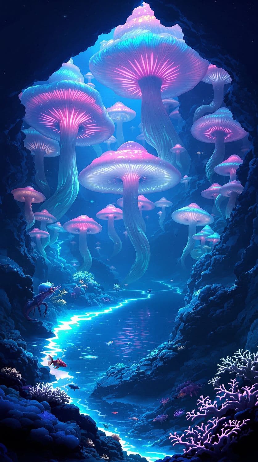 Mushroom Forest Beneath the Waves