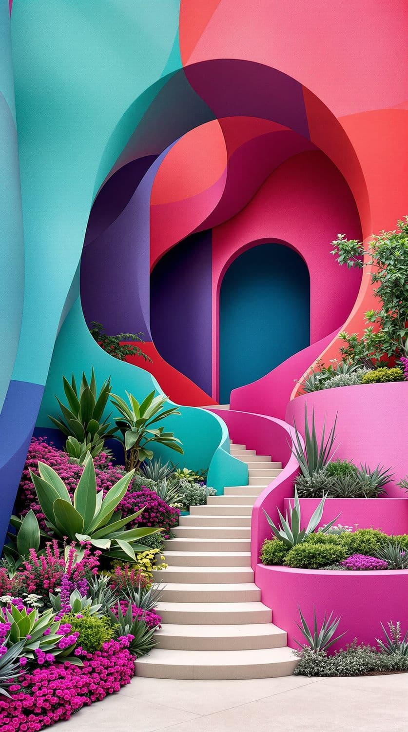 Teal and Coral Flowing Architecture