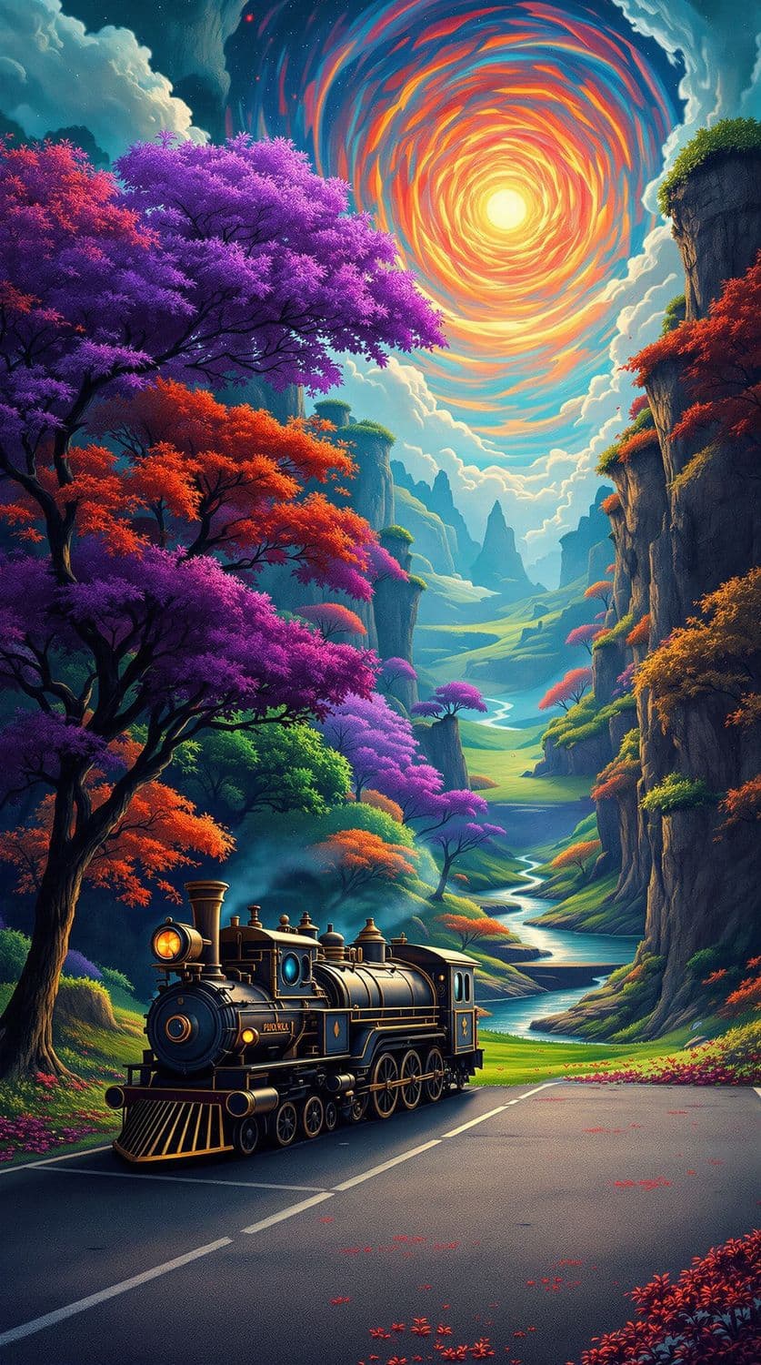 Steam Locomotive in a Fantasy Forest