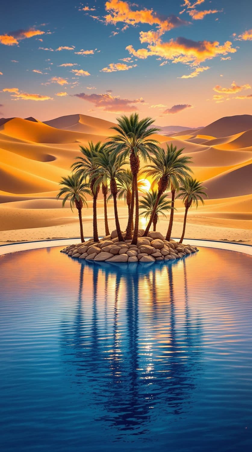 Desert Oasis at Sunset