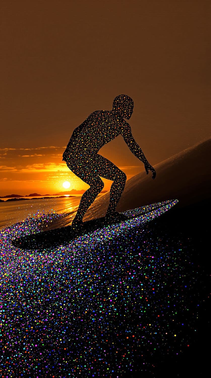 Silhouette of a Surfer at Sunset