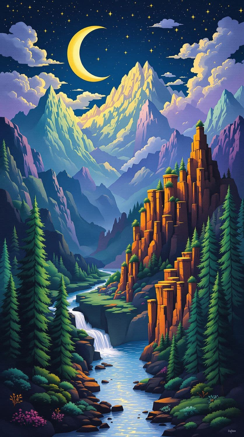 Moonlit Fantasy Landscape