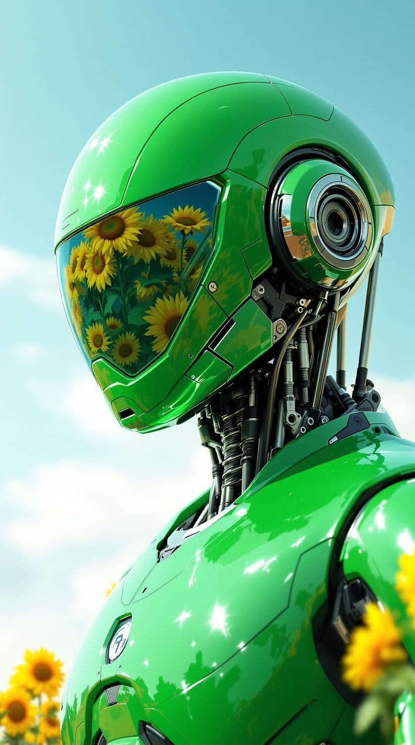 Emerald Sunflowers: Nature and Technology United