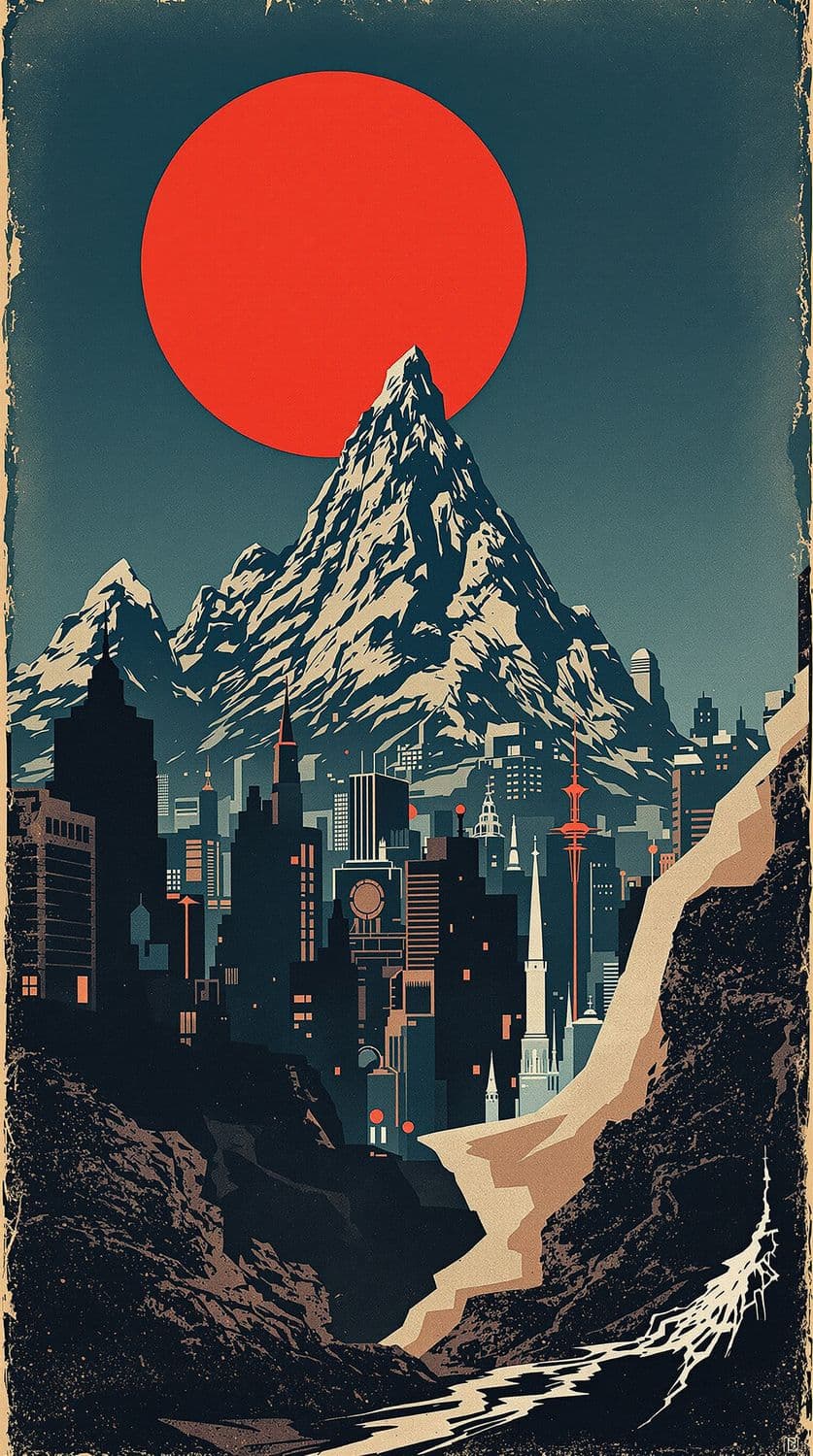 Noir Cityscape with Red Star