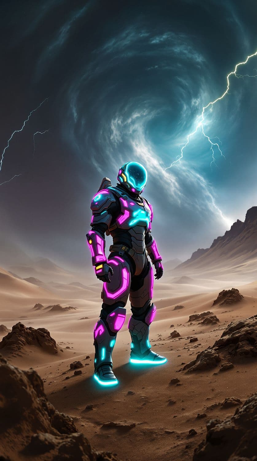 Neon Sentinel in a Desert Storm