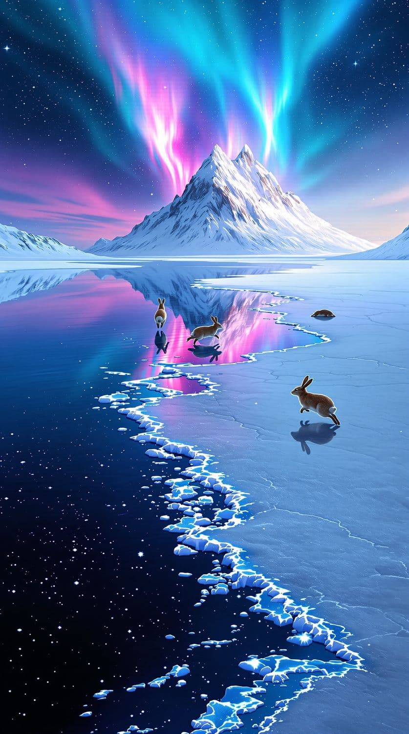 Aurora Reflections on Icy Lake