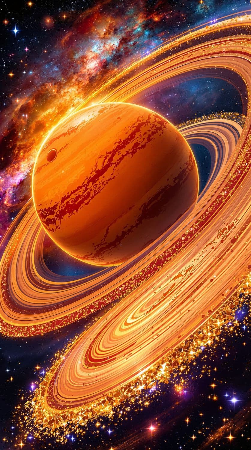 Radiant Orange Planet with Ruby Rings