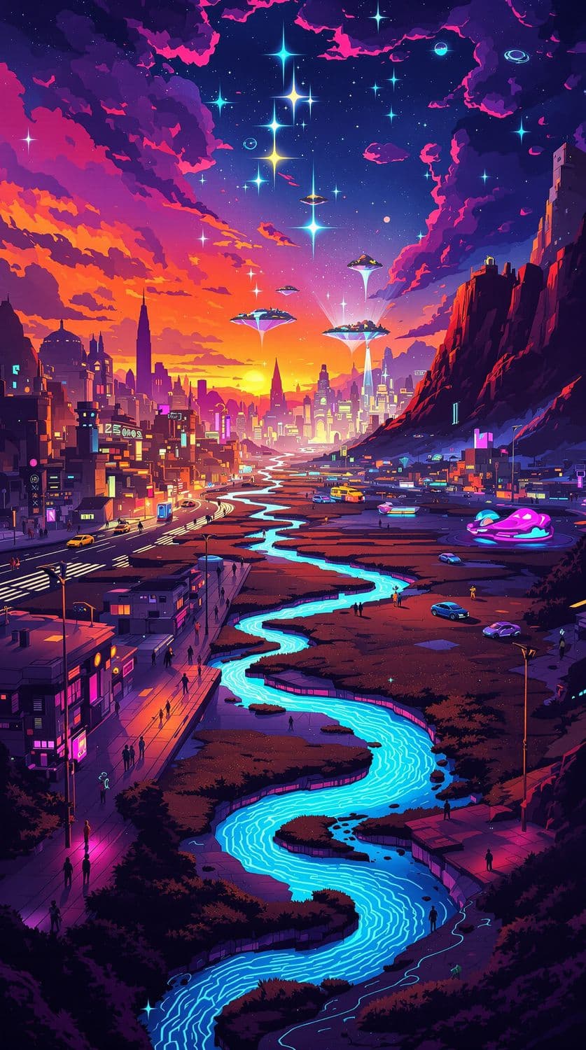 Neon Dusk Futuristic City