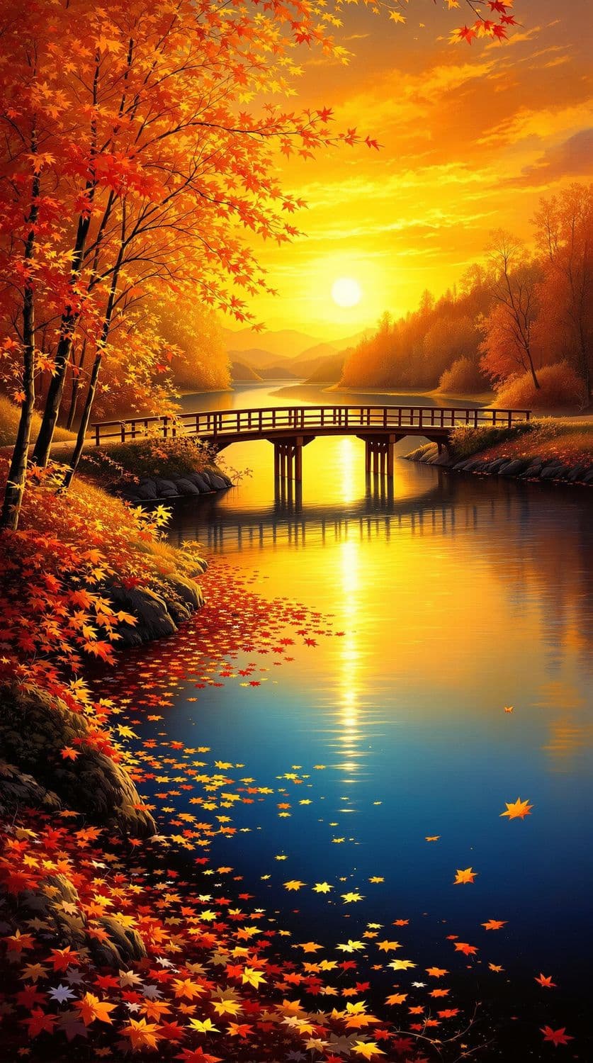 Golden Sunset Over Autumn River