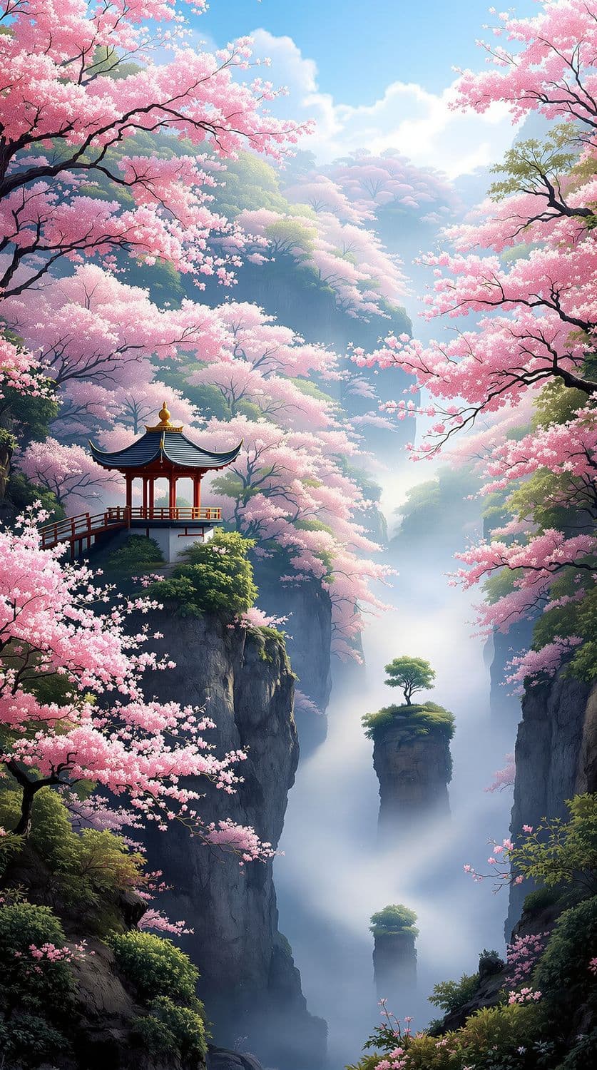 Spring Blossoms in a Tranquil Valley