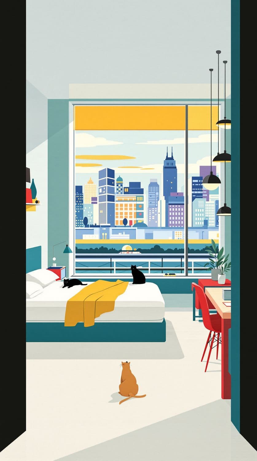 Modern Bedroom with Cityscape View