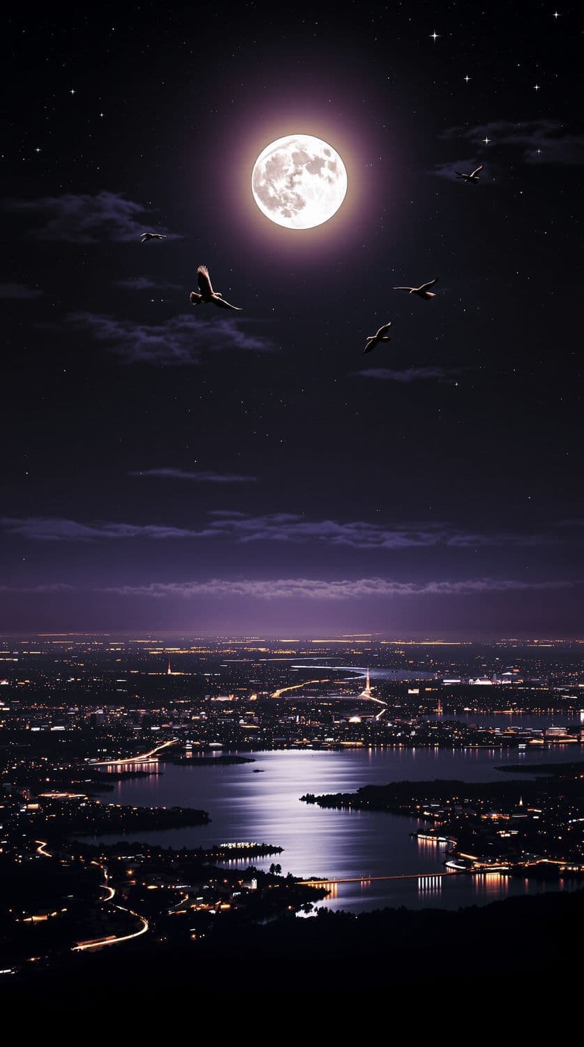 Midnight Moon and City Reflections