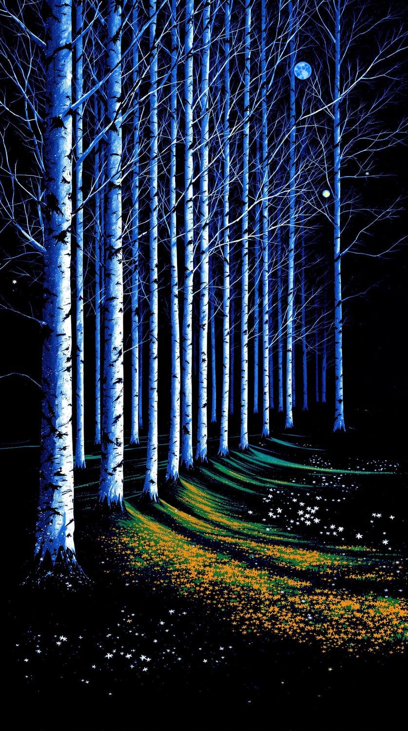 Moonlit Birch Woodland