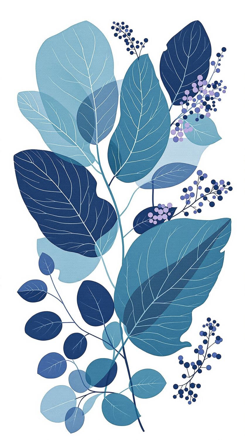 Teal Leaves and Lavender Berries