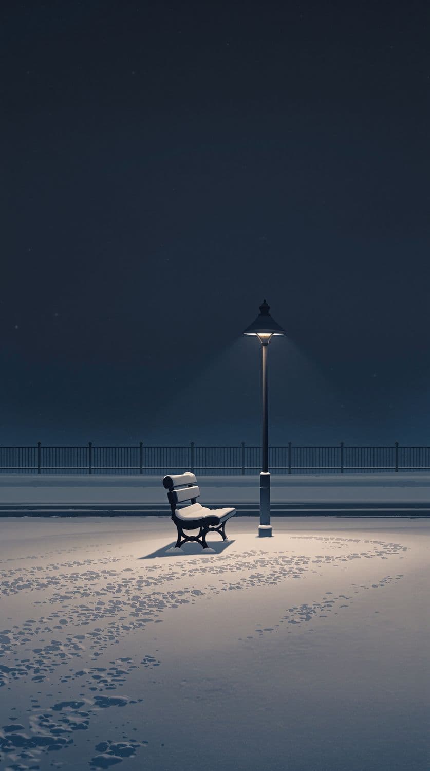 Solitary Bench in Snowy Park