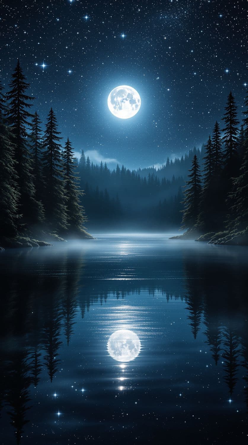 Moonlit Lake Reflection