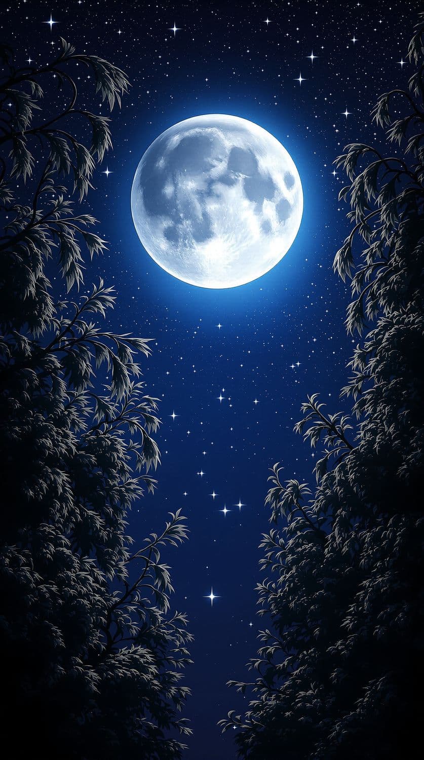 Crescent Moon Over Willows