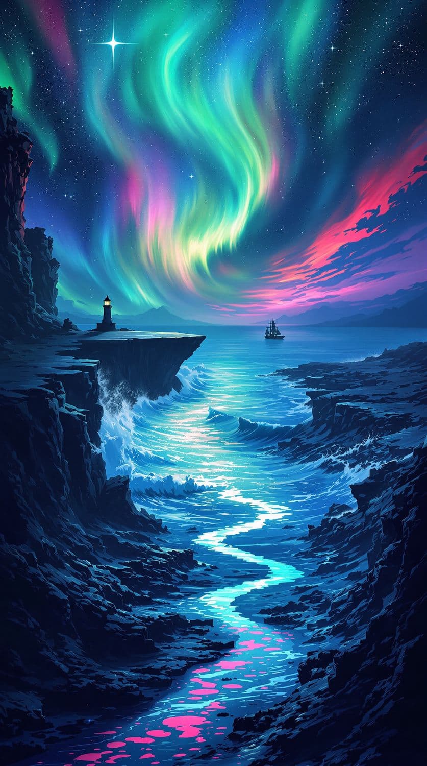Aurora Over Ocean Cliffs
