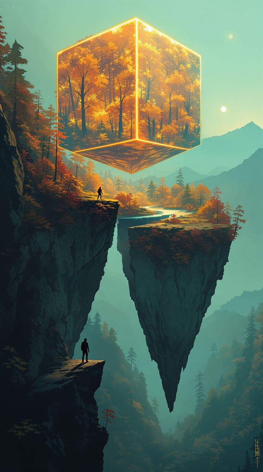 Glowing Cube in Autumn Forest