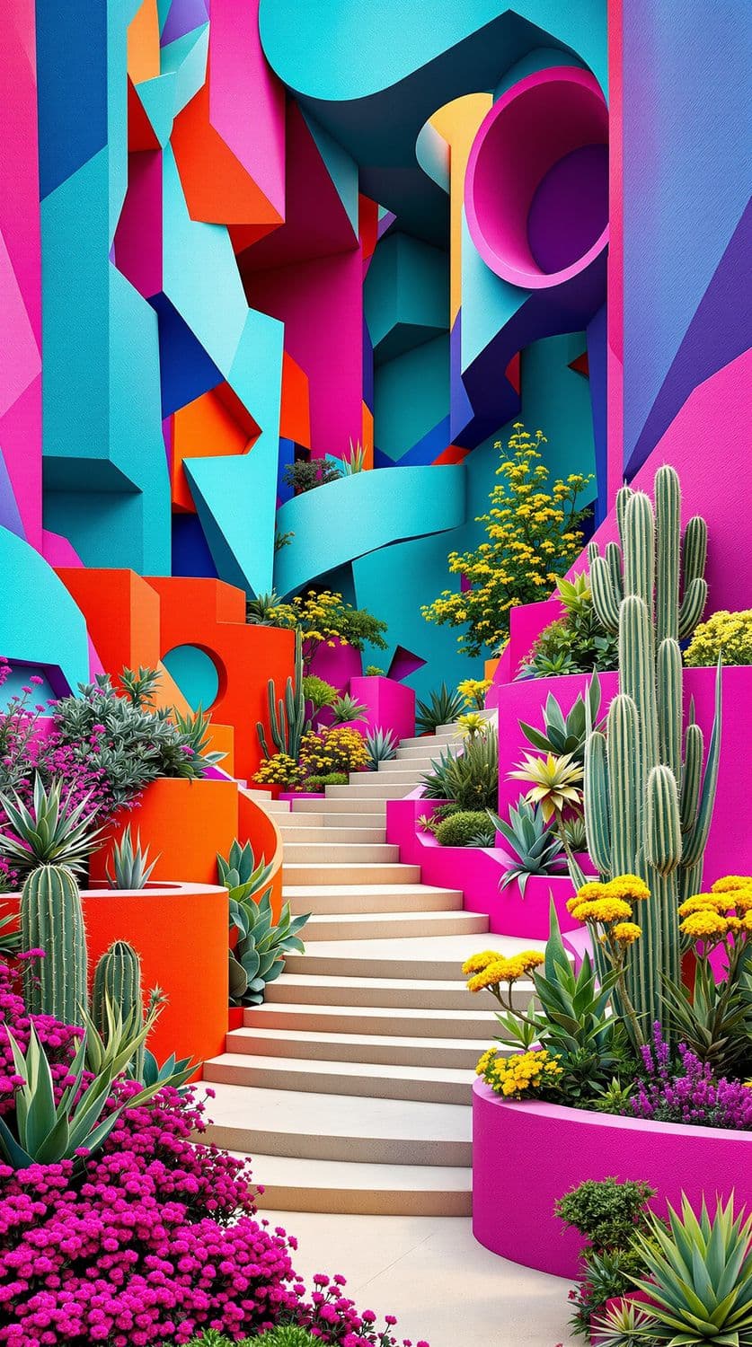 Surreal Urban Landscape with Spiral Staircase