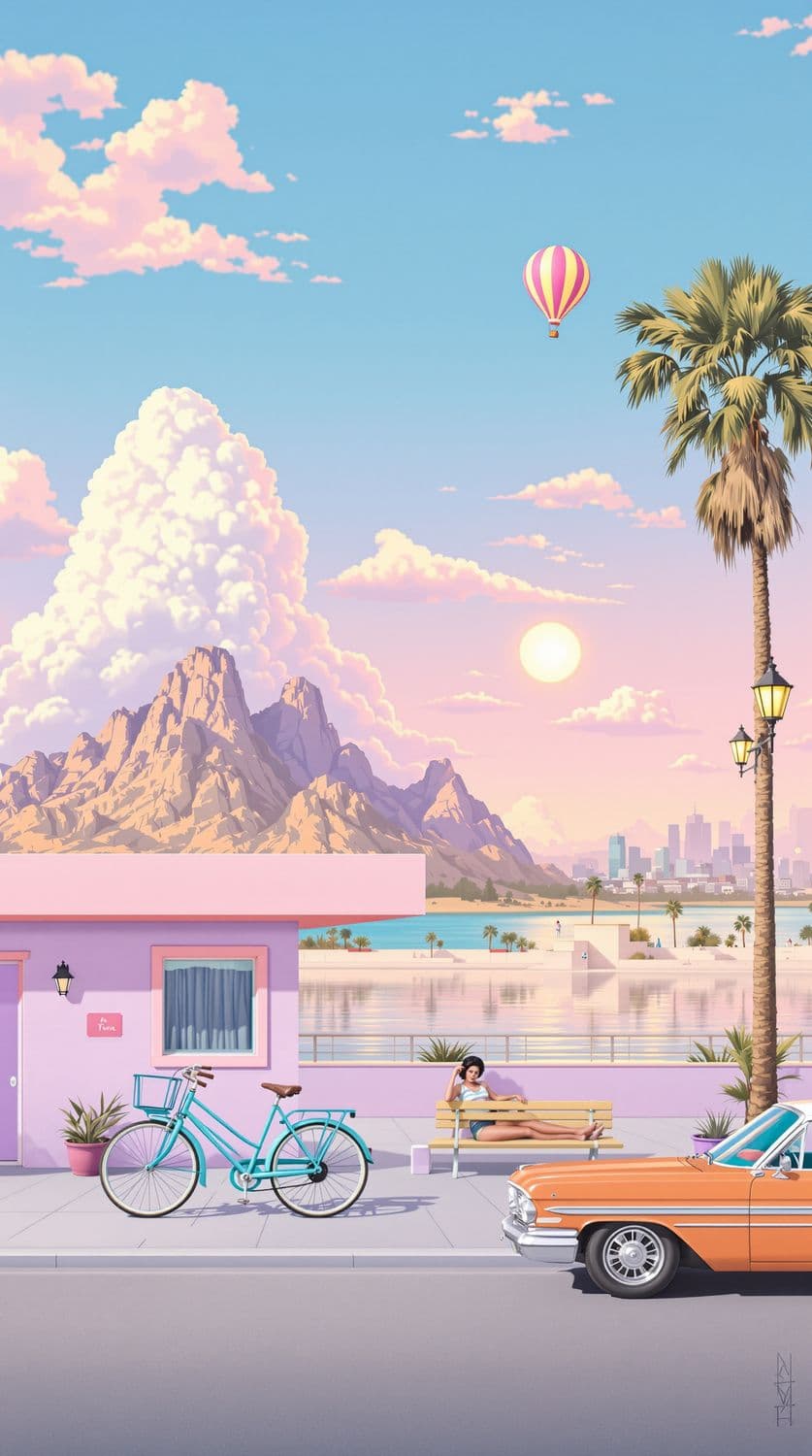 Pastel Dreamscape with Bicycle