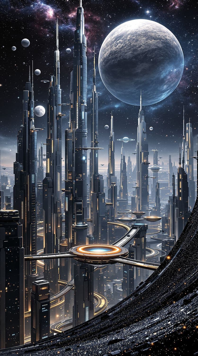 Futuristic City Beneath Alien Skies