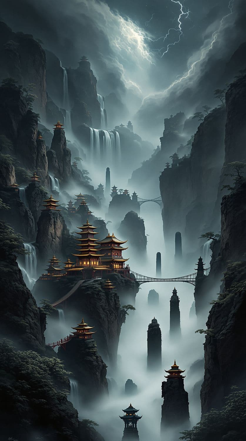 Mystical Waterfall Temples