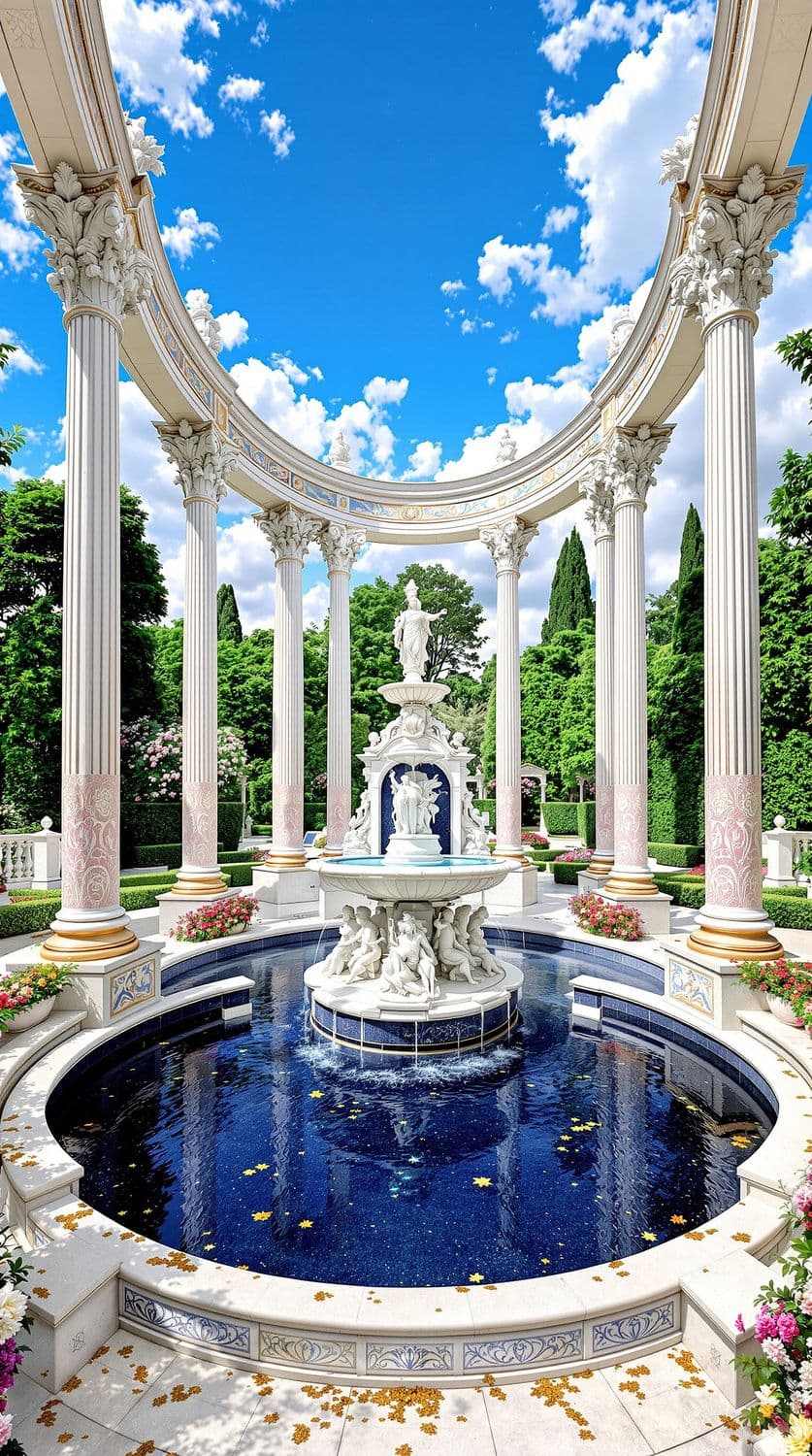 Lavish Roman Garden with Fountain