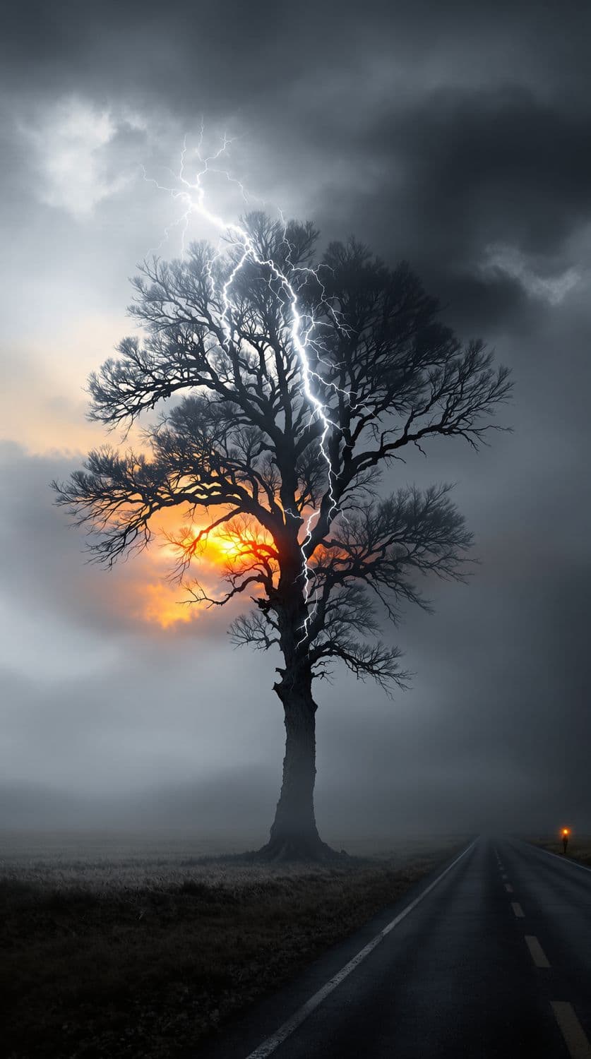 Resilient Tree in a Stormy Meadow