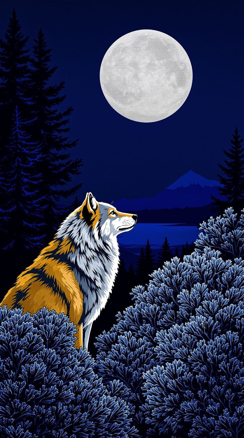 Wolf in a Moonlit Forest