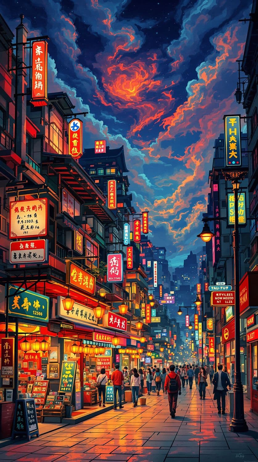 Bustling Night in Asian Metropolis