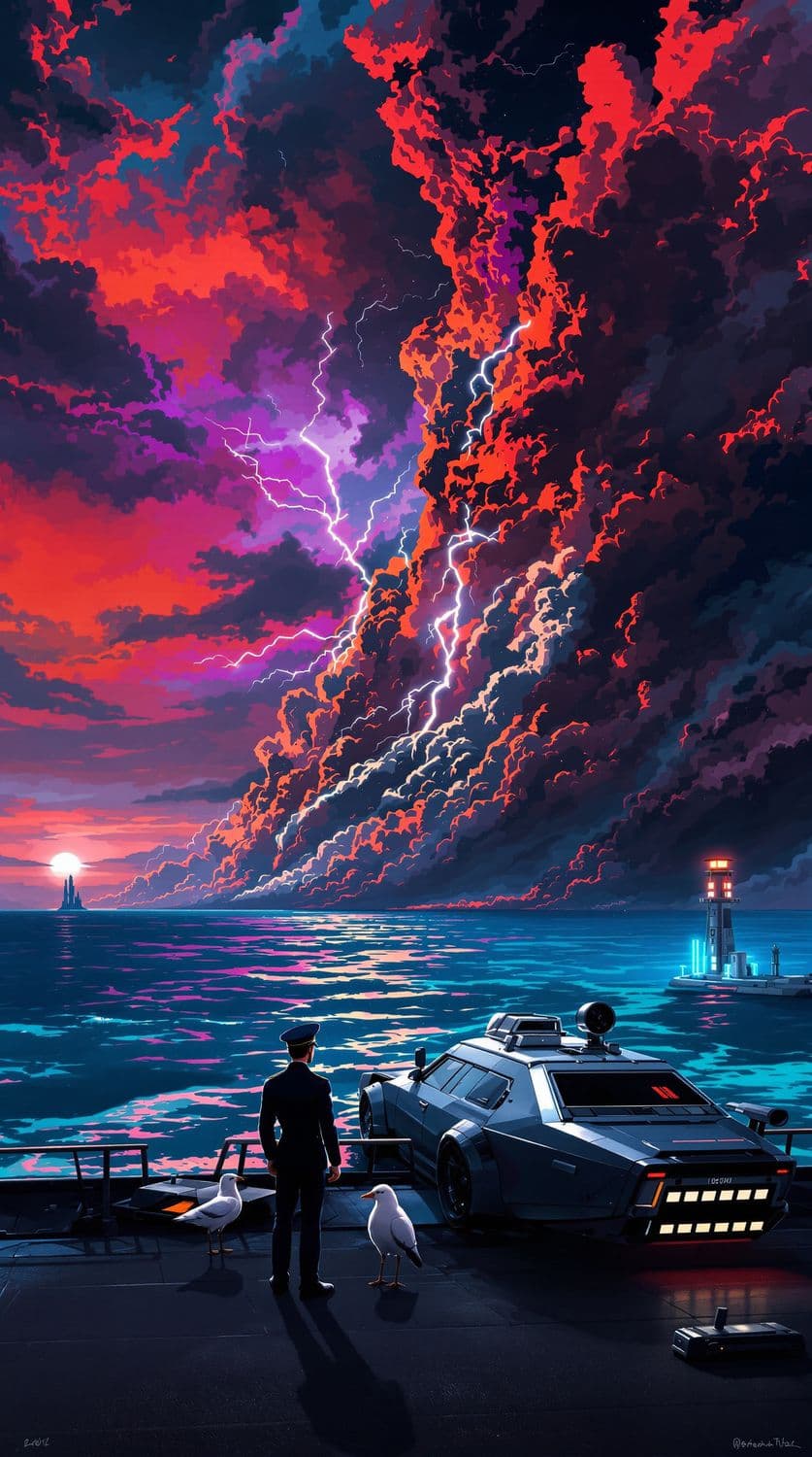 Stormy Retro-Futuristic Seascape