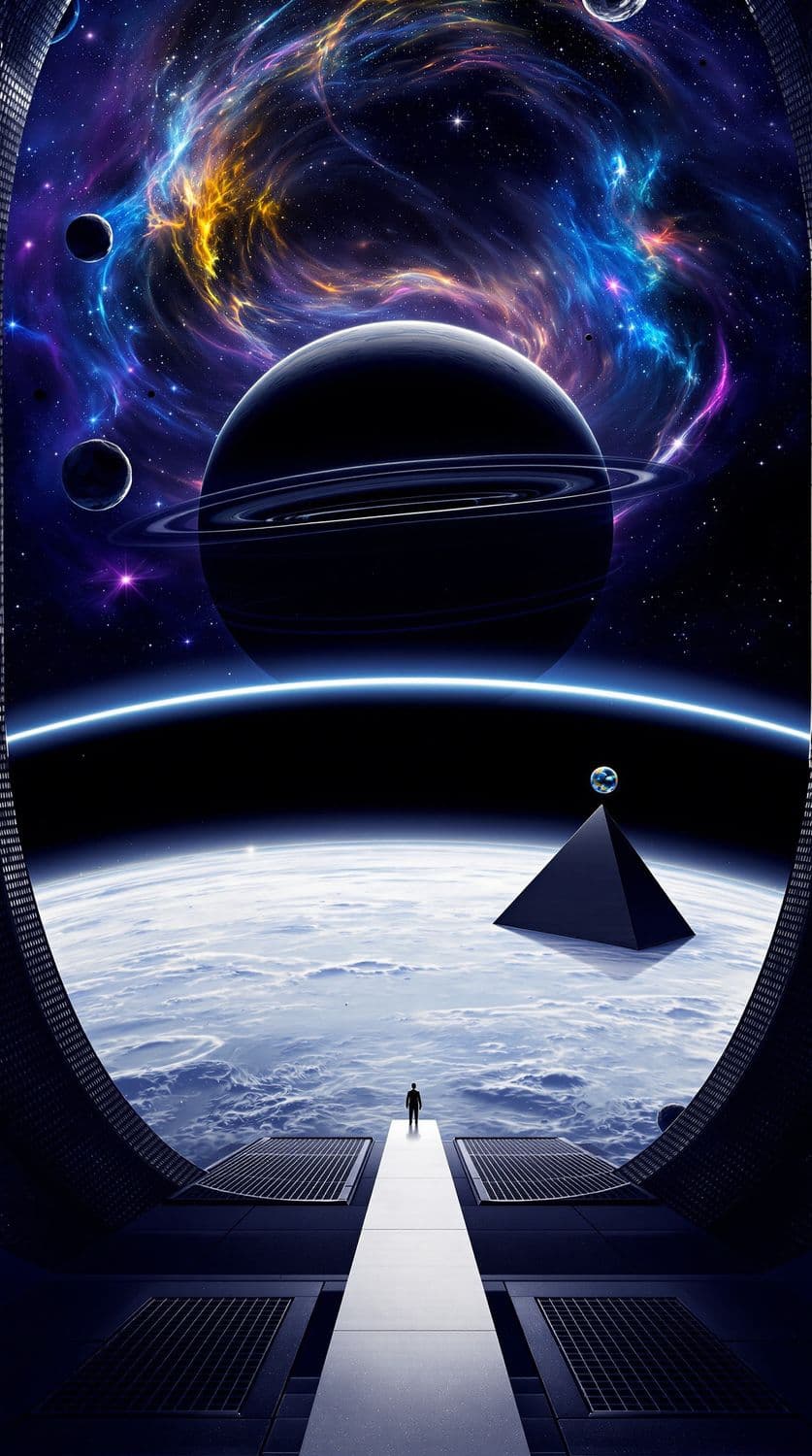 Ringed Planet with Cosmic Nebula