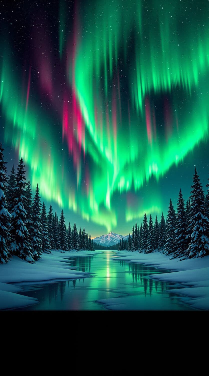 Emerald Aurora Over Frozen Lake