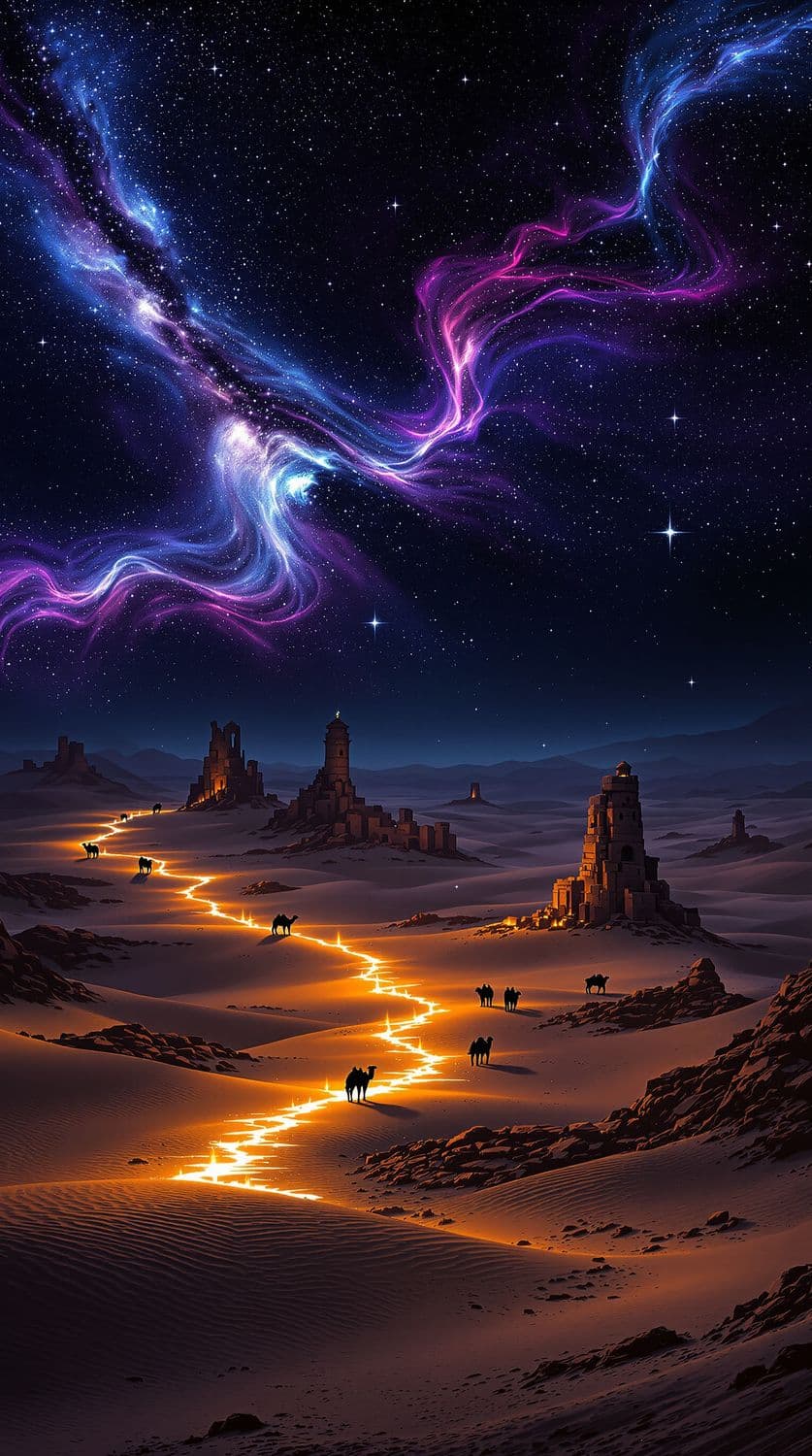 Mystical Desert Ruins at Night