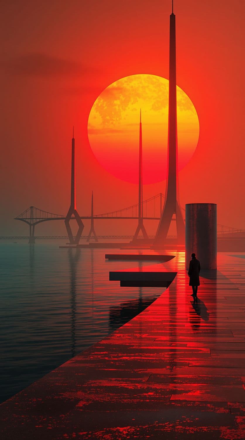 Sunset Over Architectural Waves