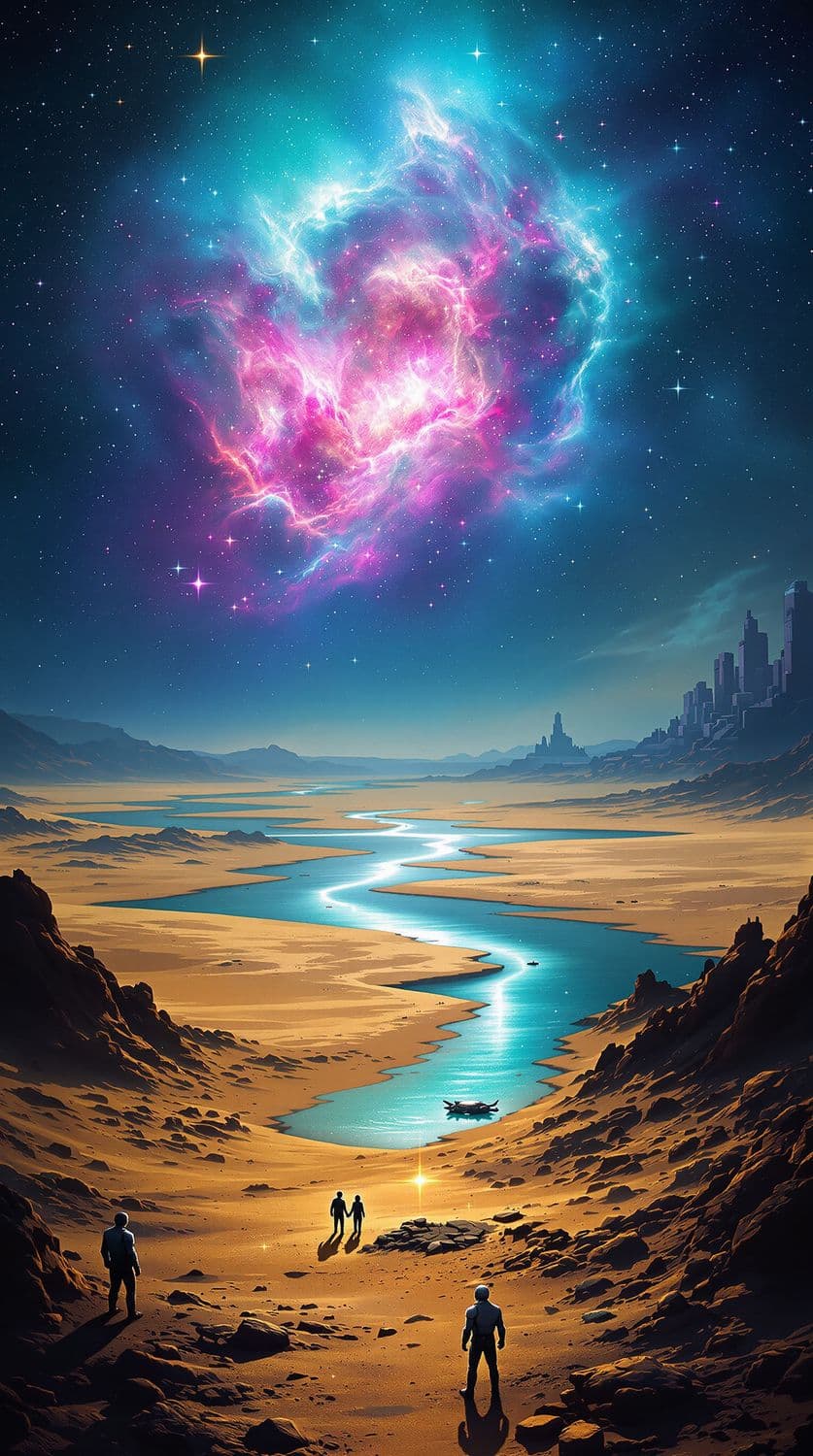 Mystical Nebula Over Alien Desert