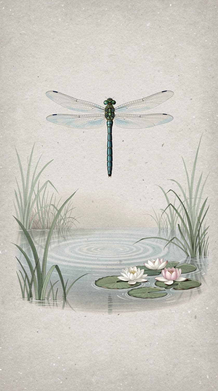 Dragonfly Over Pond
