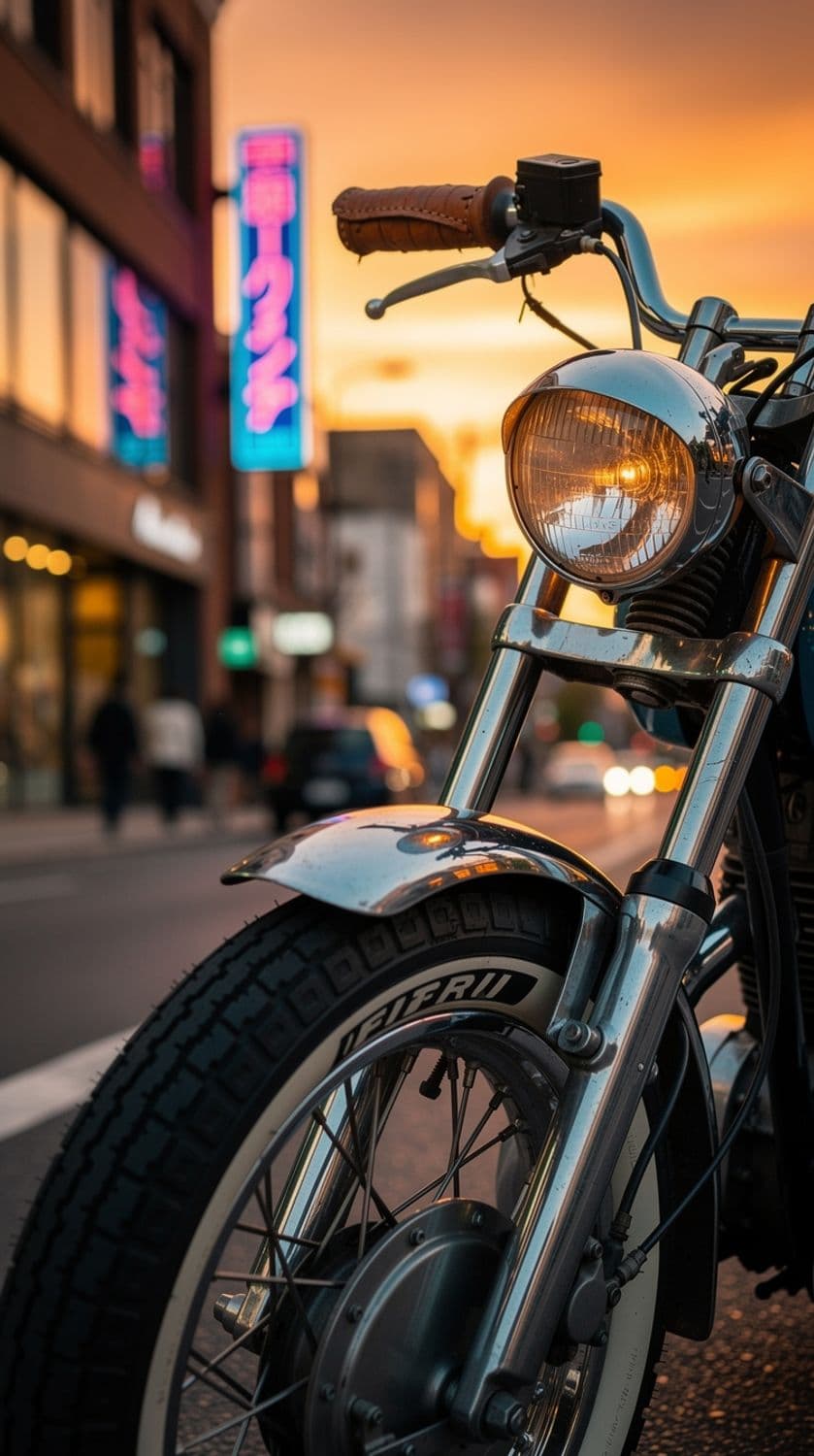 Vintage Motorcycle in Urban Sunset