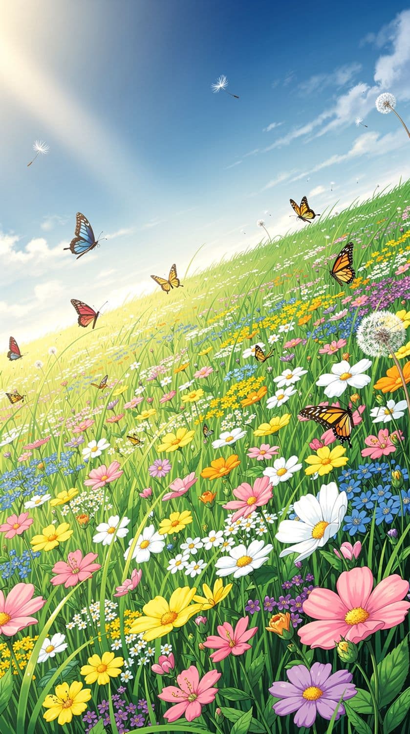 Anime Spring Meadow with Wildflowers
