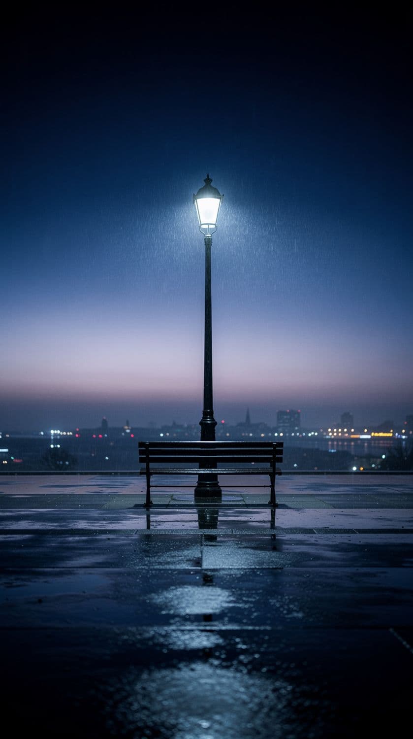 Solitary Bench Under Moonlit Glow