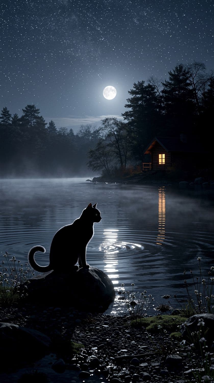 Moonlit Lakeside Reflection