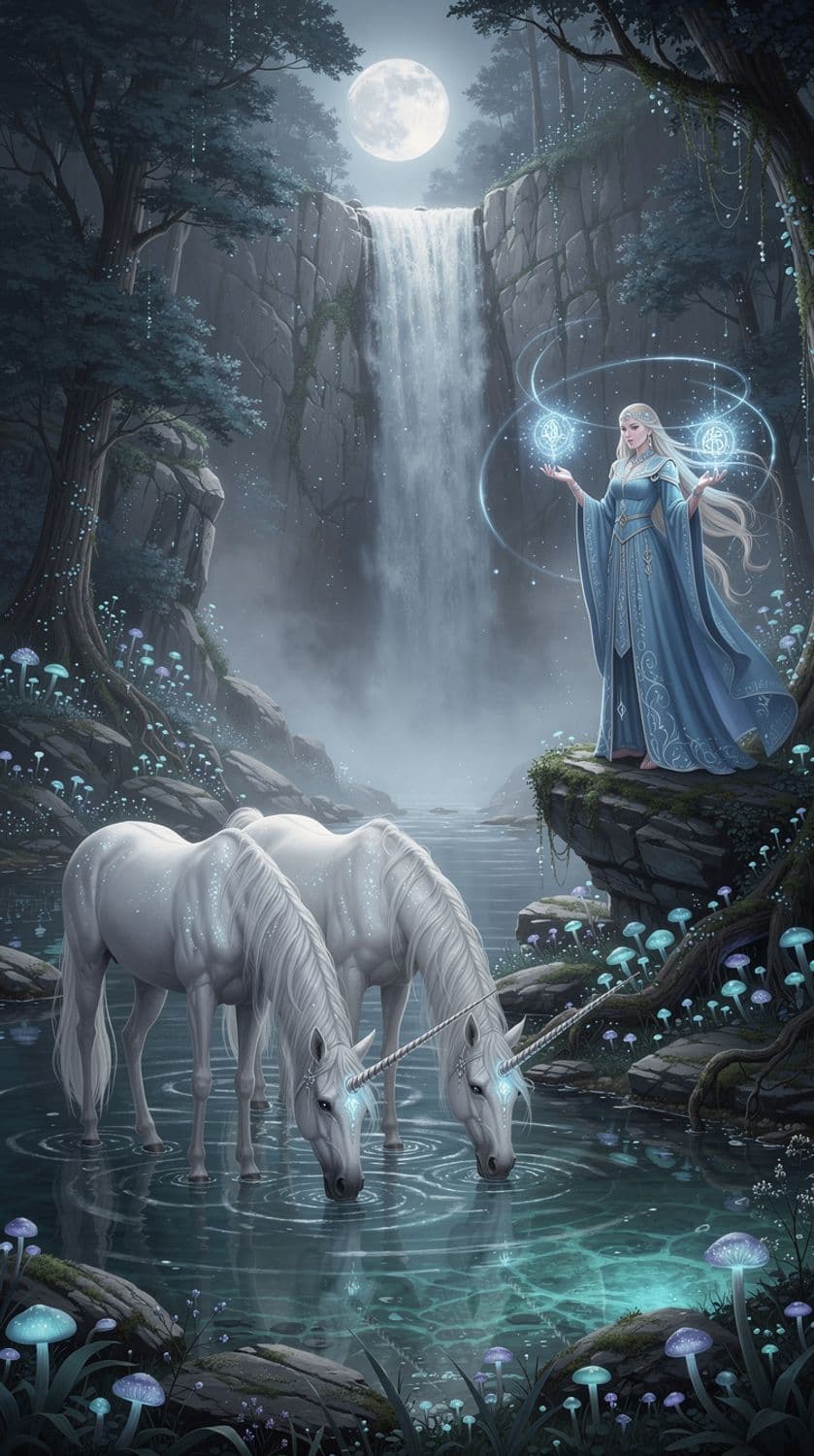 Unicorns by the Enchanted Falls