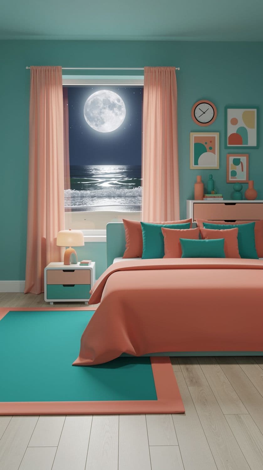 Teal and Coral Bedroom Retreat