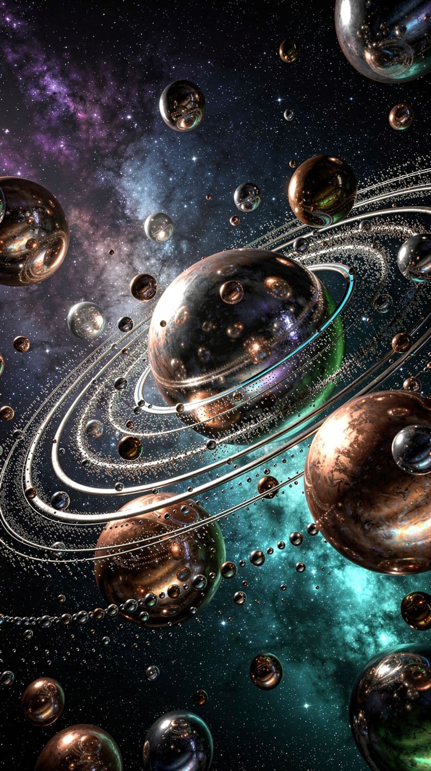 Metallic Orbs in a Starlit Abyss