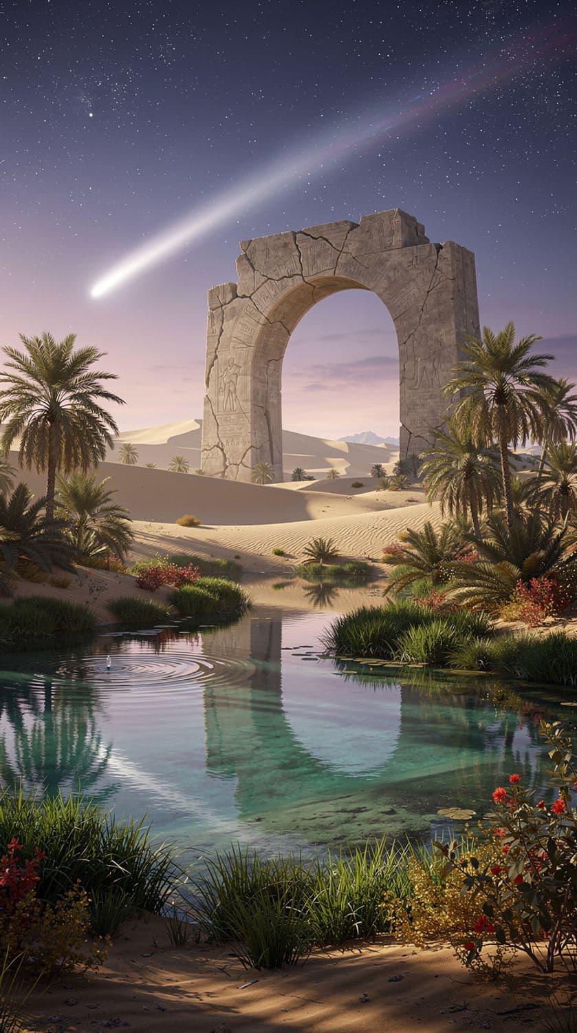 Twilight Oasis and Ancient Arch